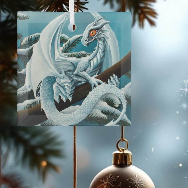 Baby White Winter Dragon Glass Tree Decoration (Creator Uploaded)