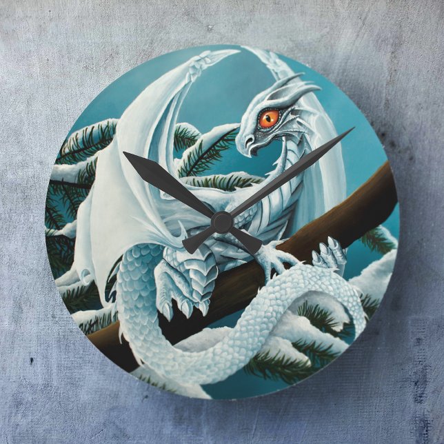Baby White Winter Dragon Round Clock (Creator Uploaded)