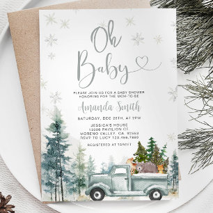 Baby Winter Rustic Truck Snowflakes Baby Shower Invitation