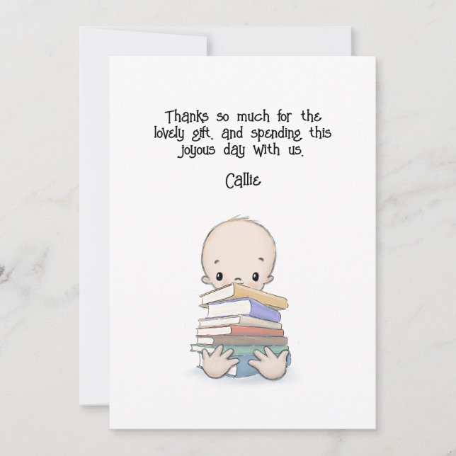 Baby With Books Thank You, Personalizable You Card (Front)