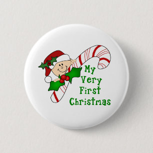 Baby with Candy Cane First Christmas 6 Cm Round Badge