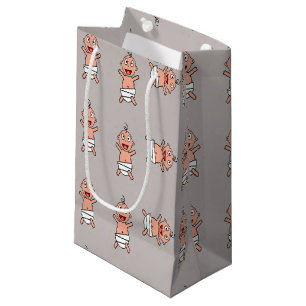 Baby with diaper on grey small gift bag