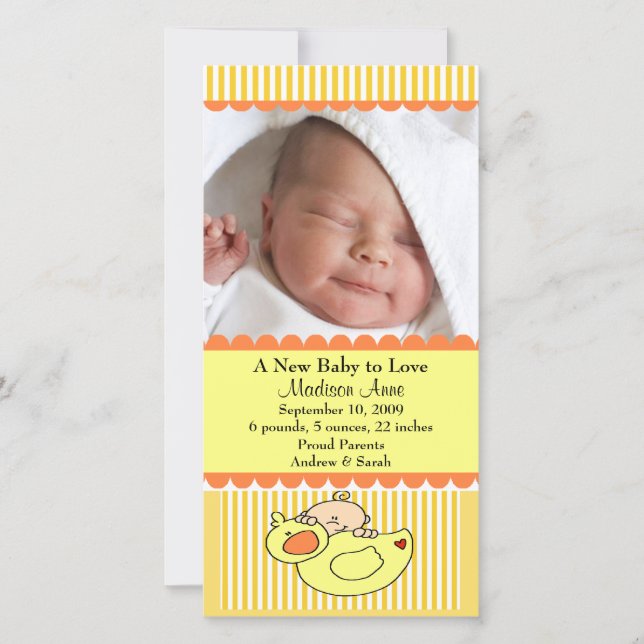 Baby with Duck PHOTO Birth Announcement (Front)