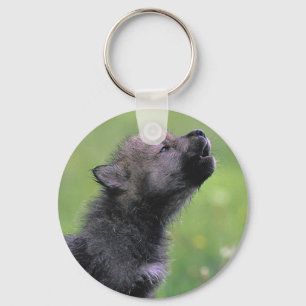 Baby Wolf Howls Key Ring