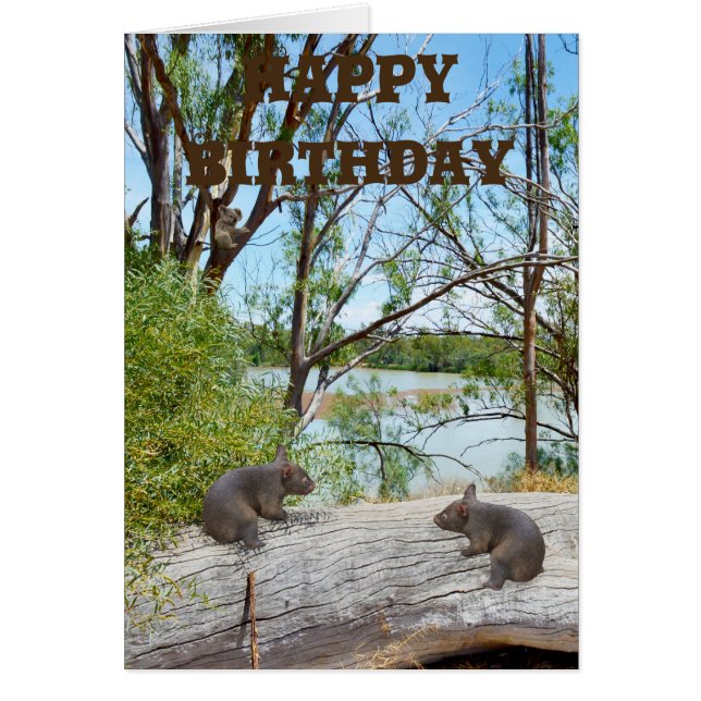 Baby Wombats Playing On A Log, Birthday (Front)