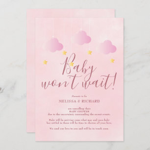 Baby Wont Wait Pink Baby Girl Baby Shower Invitation