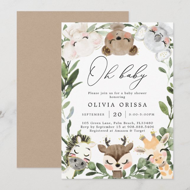 Baby Woodland Animals Baby Shower Invitation (Front/Back)