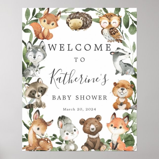 Baby Woodland Animals Baby Shower Welcome Sign (Front)