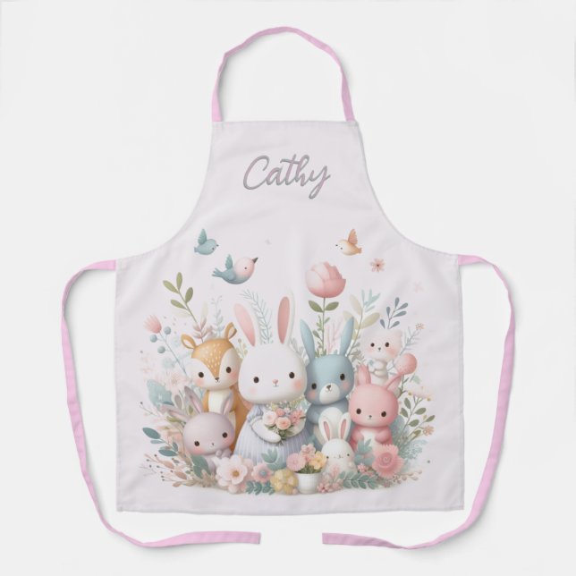 Baby Woodland Animals Pink All-Over Print Apron (Front)