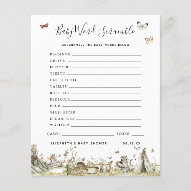 Baby Word Scramble | Baby Shower Game (Front)