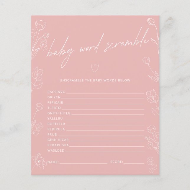 Baby Word Scramble Baby Shower Game (Front)