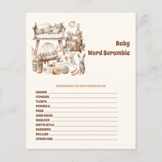 Baby Word Scramble Baby Shower Game (Front)