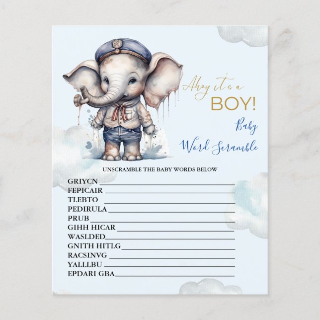 Baby Word Scramble Baby Shower Game (Front)