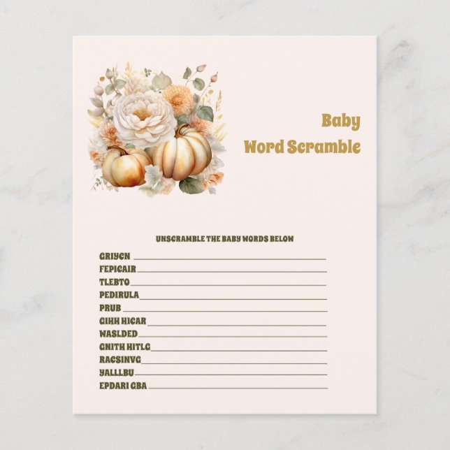 Baby Word Scramble Baby Shower Game (Front)