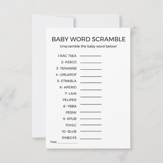 BABy word scramble baby shower game (Front)