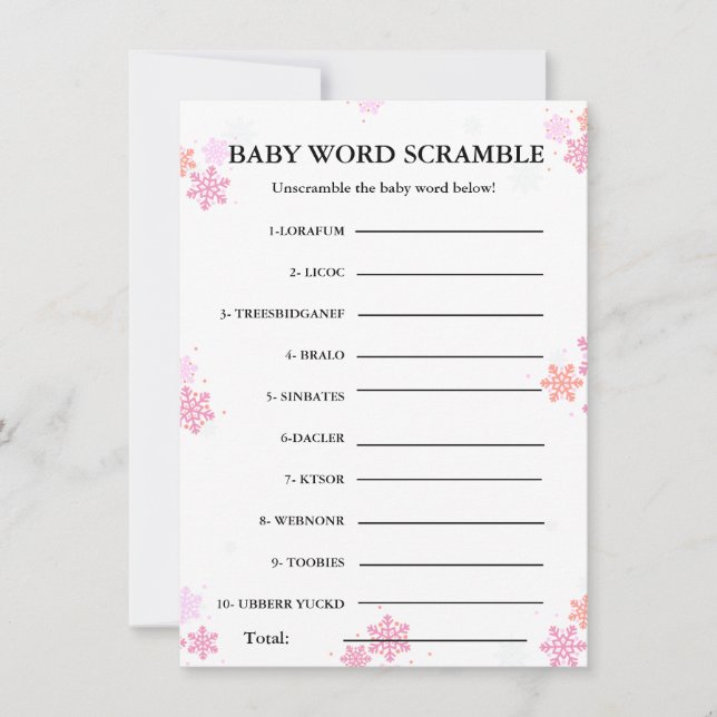 Baby word scramble baby shower game Card (Front)