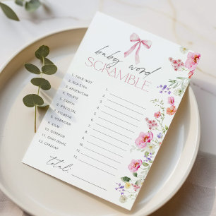 Baby word Scramble Bow Floral baby shower game
