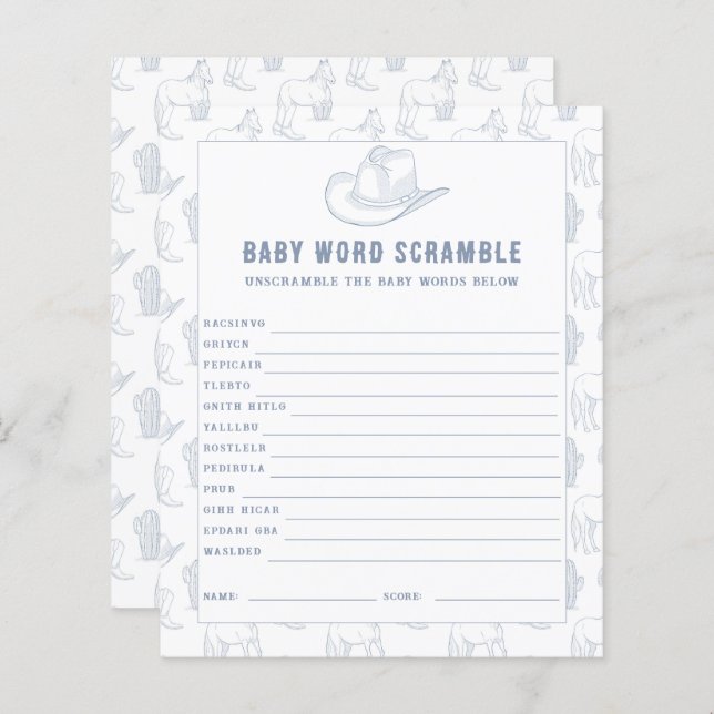 Baby Word Scramble Cowboy Baby Shower  (Front/Back)