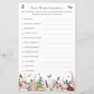 Baby Word Scramble Game   Pink Purple Florals
