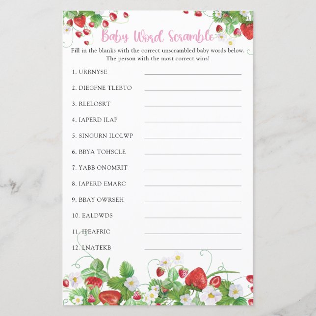 Baby Word Scramble Game | Strawberry Berry Sweet (Front)