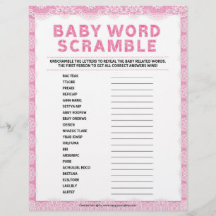 Baby Word Scramble [Luxury Lace [Pink]] Custom Letterhead