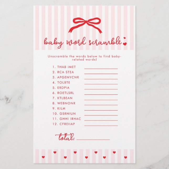 Baby Word Scramble Red Bow Coquette game (Front)
