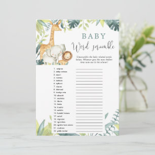 Baby word scramble safari baby shower game invitation