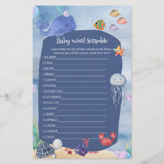 Baby word Scramble Under the Sea Whale Baby shower