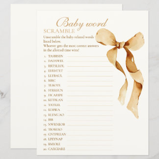 Baby Word Scramble Watercolor Ribbon Shower Game