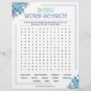 Baby Word Search [Blue Floral] Custom Letterhead