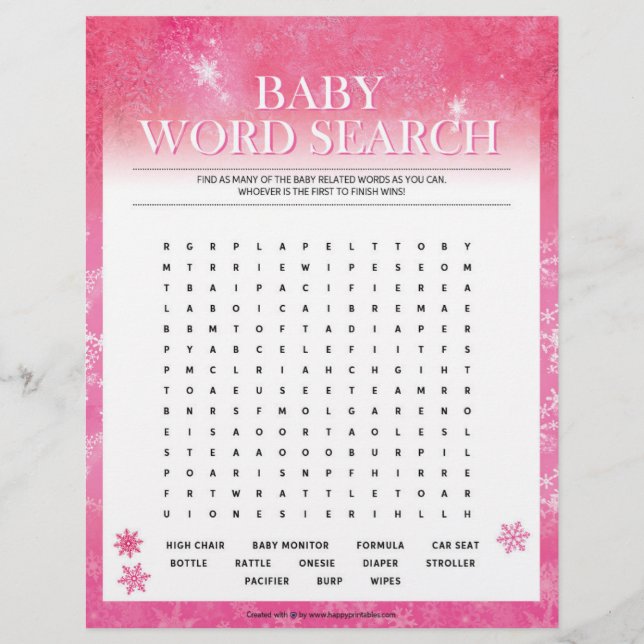 Baby Word Search [Snowy Pink] Custom Letterhead (Front)