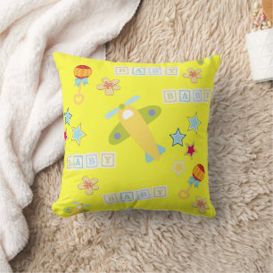 Baby Yellow Aeroplane Floral Throw Pillow
