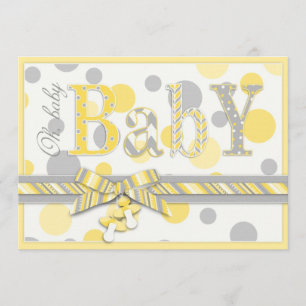 Baby Yellow Grey Dots Baby Shower Invitation