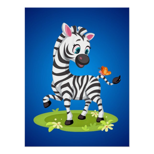Baby Zebra Drawing Playing with Butterfly-23960 Poster (Front)