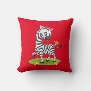 Baby Zebra Drawing Playing with Butterfly Cushion