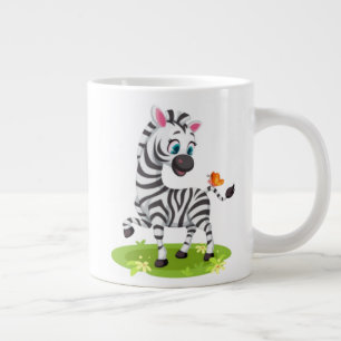 Baby Zebra Drawing Playing with Butterfly Large Coffee Mug