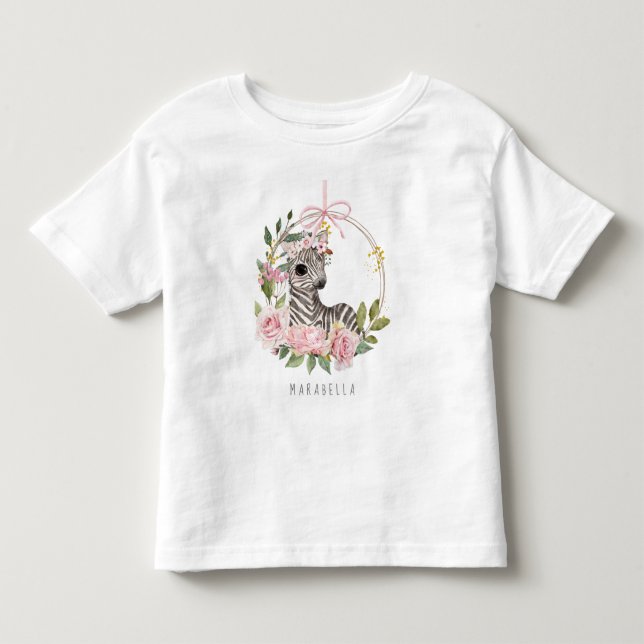 *~* Baby Zebra Floral Swing Jungle Girl Toddler T-Shirt (Front)