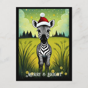 Baby Zebra Flower Meadow Santa Animal Christmas  Postcard