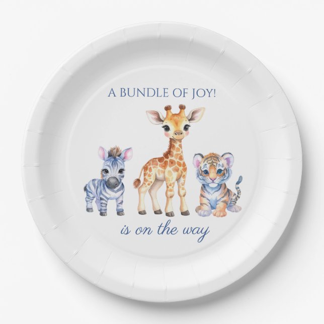 Baby Zebra Giraffe and Tiger Paper Plate (Front)