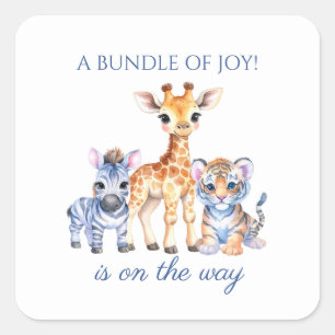 Baby Zebra Giraffe and Tiger Square Sticker