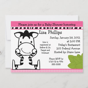 Baby Zebra Girl Baby Shower Invitation