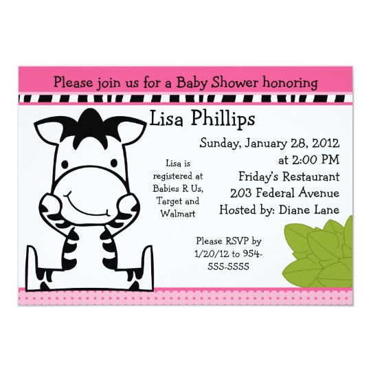 Baby Zebra Girl Baby Shower Invitation