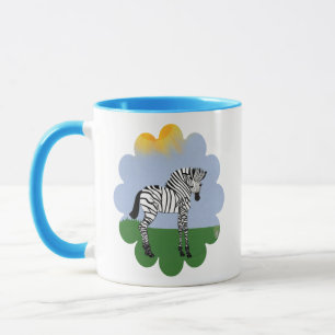 Baby Zebra in Field Cartoon Art Mug