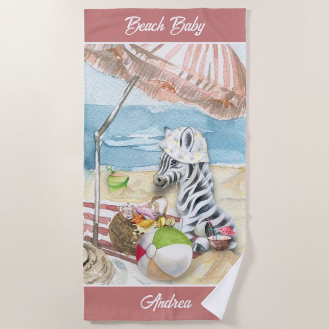 Baby Zebra Personalised Beach Blanket (Front)