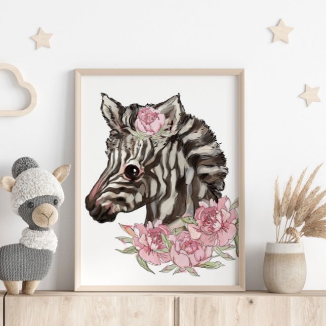 Baby Zebra Rose Animal Poster | Cute Zebra Decor (Creator Uploaded)
