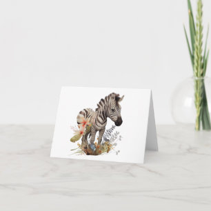 Baby Zebra with Lots of Flowers BLANK  Card