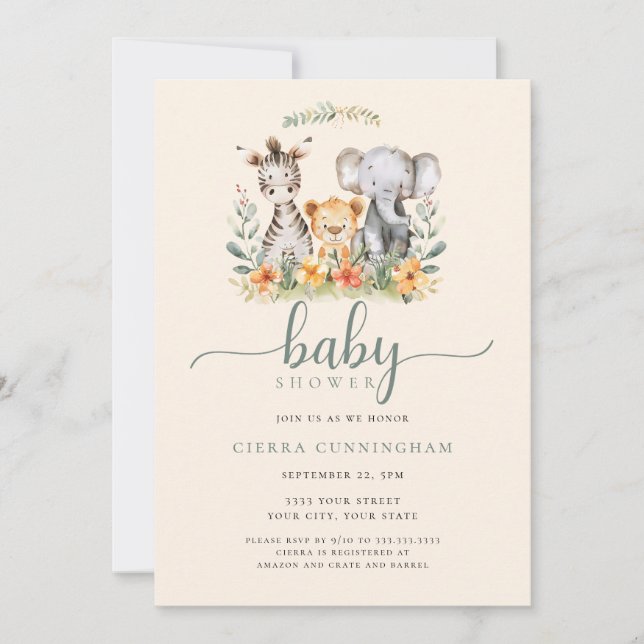 Baby Zoo Animal Baby Shower Invitation (Front)