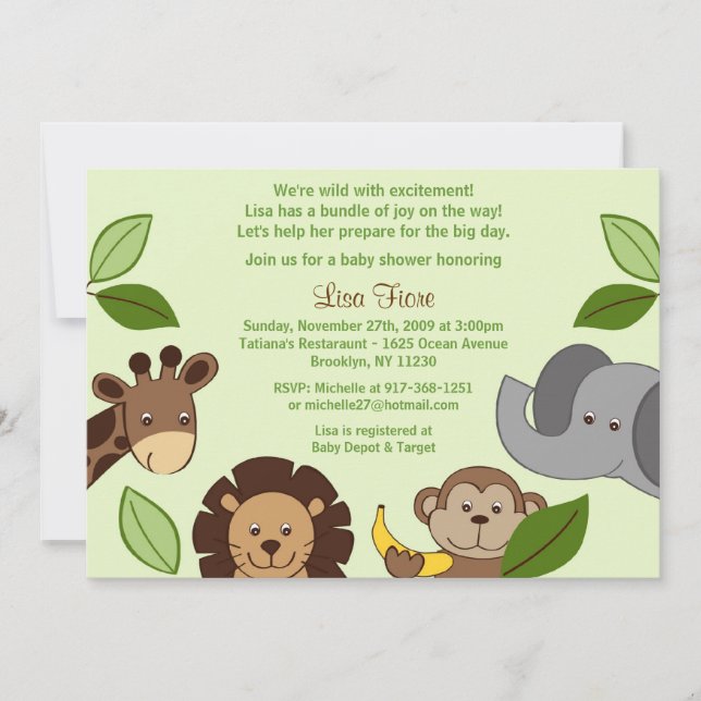 Baby Zoo Jungle Animals Baby Shower Invitations (Front)
