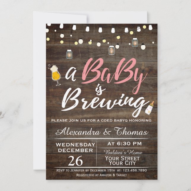 BabyQ BBQ Baby Brewing Shower Invitation (Front)