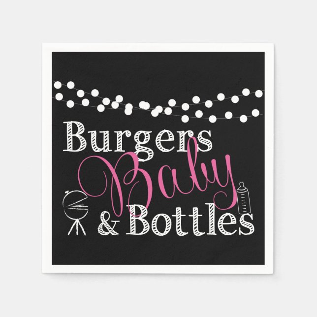 Babyq BBQ Baby Girl Shower Pink Black Cookout Napkin (Front)